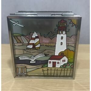 Vintage Stain Glass Lighthouse Trinket Jewelry Box